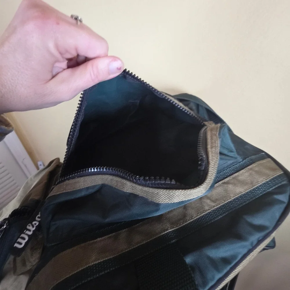 Wilson Duffel Bag Green Tan‎ Multi Pocket Adjustable Strap Sports Travel
